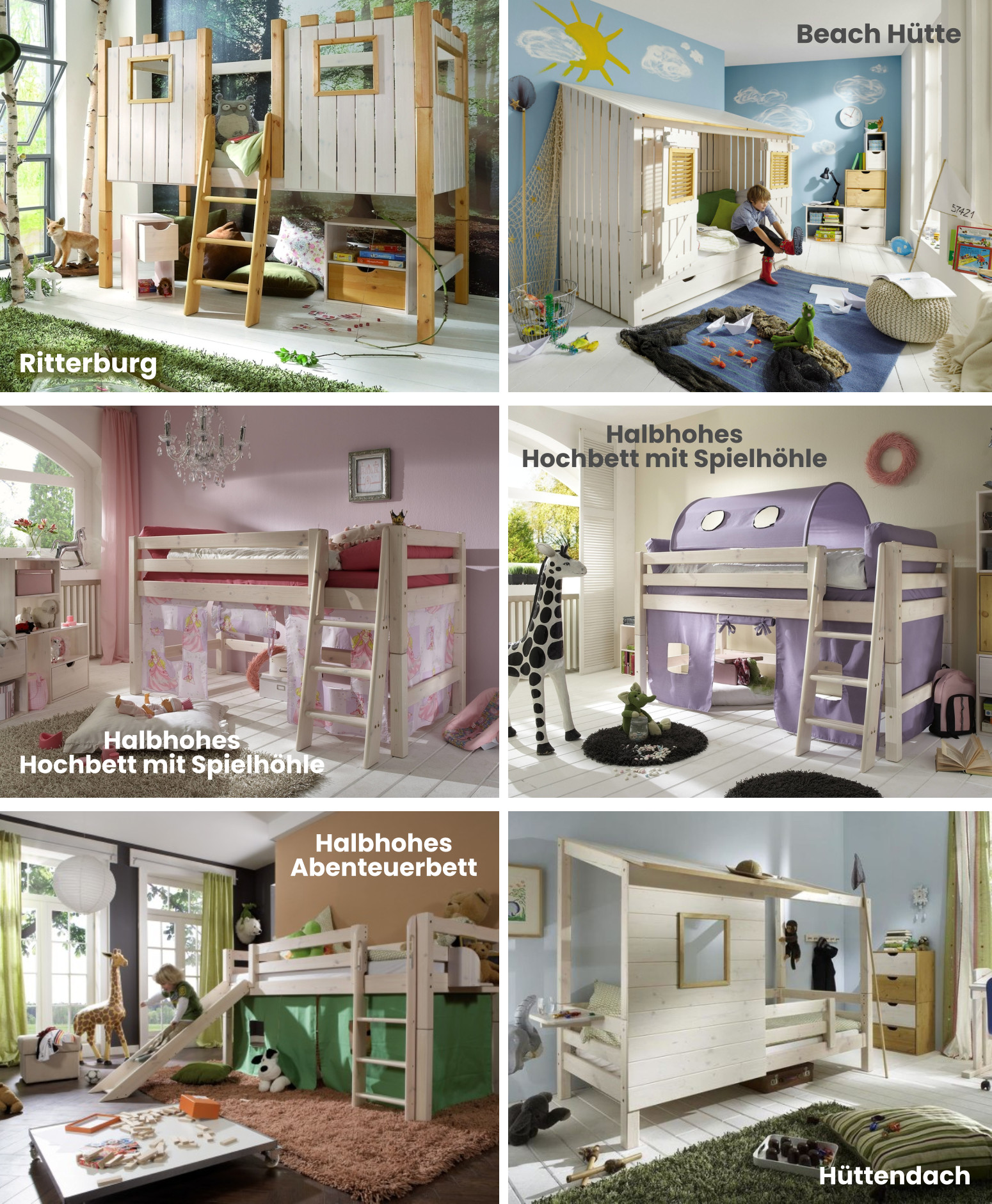 InfansKids Abenteuerbetten für Kinder, Kinderbetten, Spielzimmer, Hochbett, halbhohes Bett